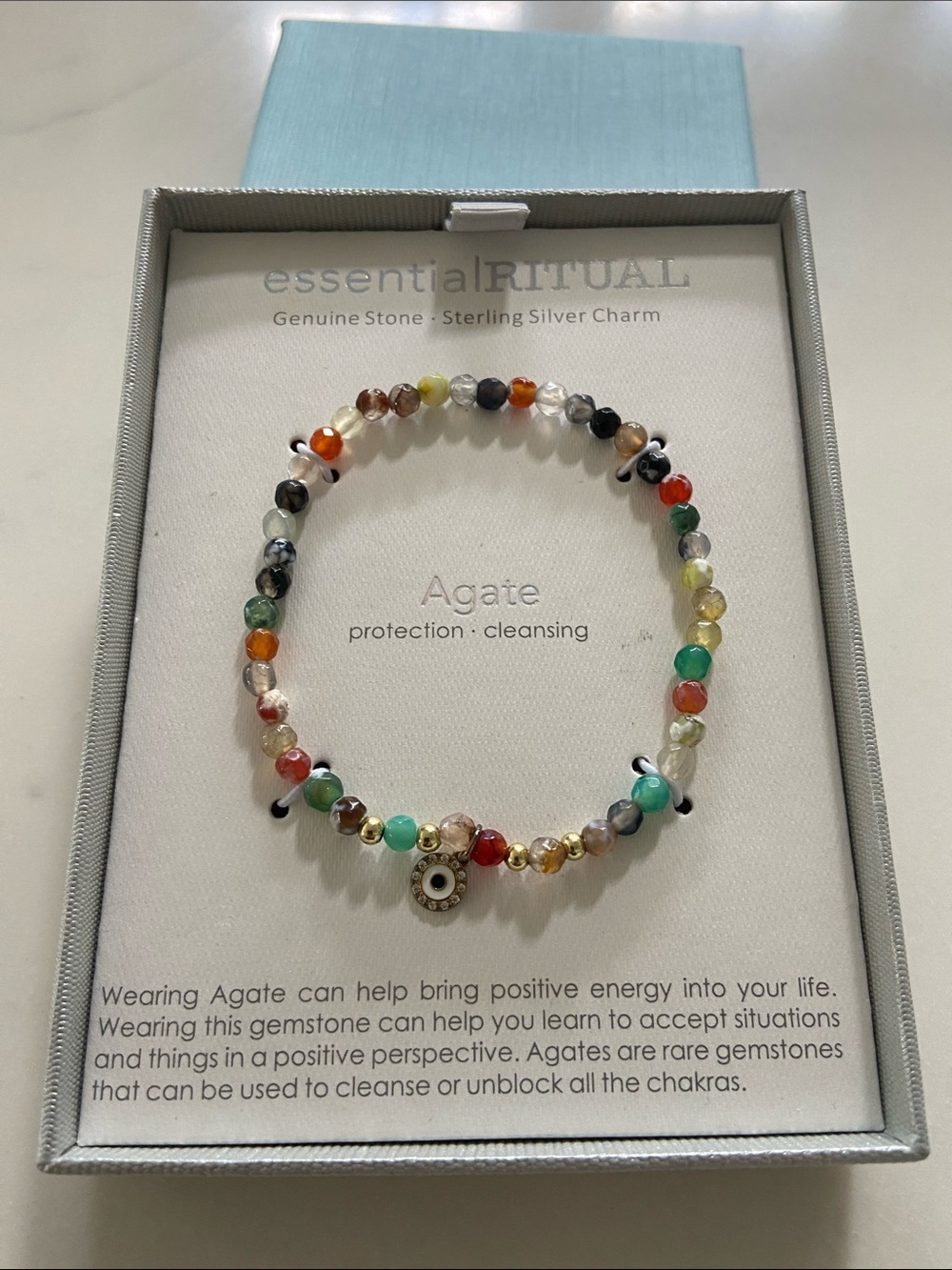Multicolor Agate Sterling Silver Charm Bracelet